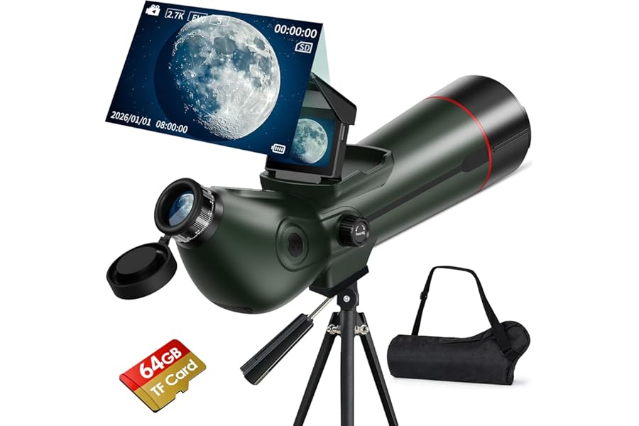Smart Telescope, Digital Electronic Telescopes with 4K Astrophotography Camera, Internal and Externat Dual Screens Spotter for Adults & Kids & Beginners Astronomy with 64G Card
