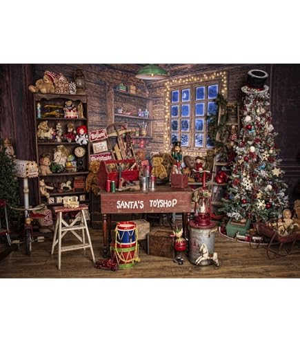 Amazon.com : CHNYWORK 10x6.5ft Santa Toy Factory Backdrop Santa