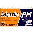 Motrin PM Caplets with 200 mg Ibuprofen & 38 mg Diphenhydramine Sleep Aid, Nighttime Pain Reliever for Minor Aches & Pains, Bulk, 80 ct