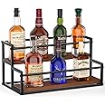 THYGIFTREE Liquor Bottle Display Shelf 2 Tier Rack Holder Bar Shelf Stand for Wine Whiskey Risers Organizer Kitchen Countertop