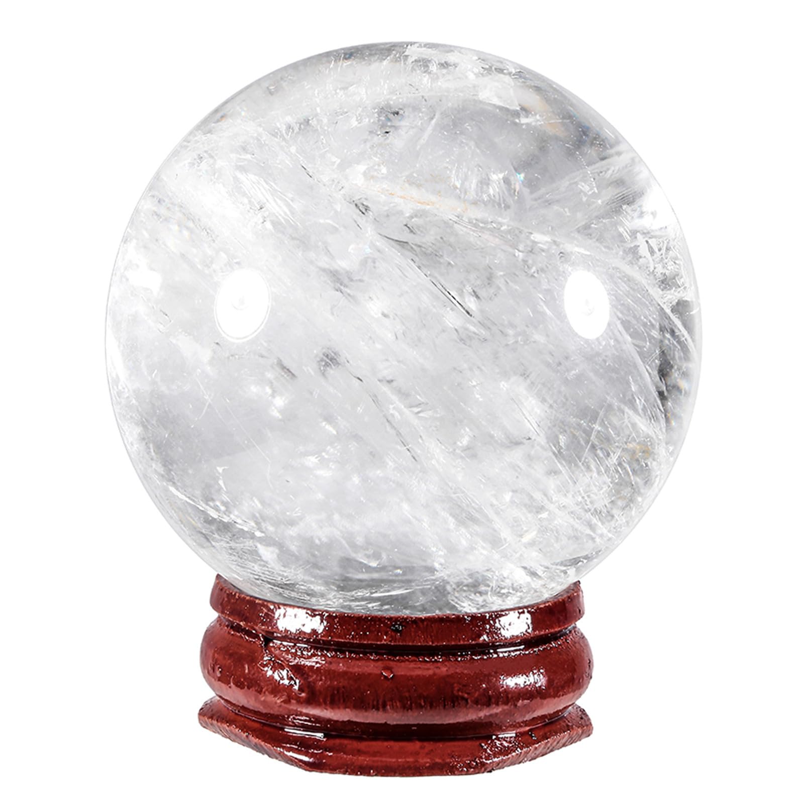 Nupuyai Natural Rock Crystal Ball with Wooden Stand, Scrying Meditation Feng Shui Crystal Stone Sphere Sculpture Home Office Decor, 45-50mm