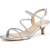 IDIFU IN2 Sparkly Rhinestone Kitten Heels for Women Strappy Low Heel | Open Toe Small Short Slingback Heeled Sandals, Dress Shoes for Wedding Bridal Bride Bridesmaid Prom Homecoming Evening Shoes