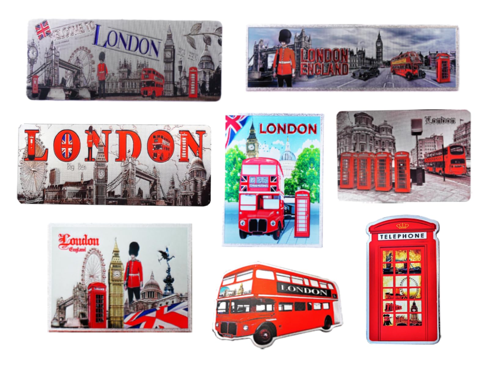 Set of 8 London England Famous Icons Acrylic Fridge Magnets
