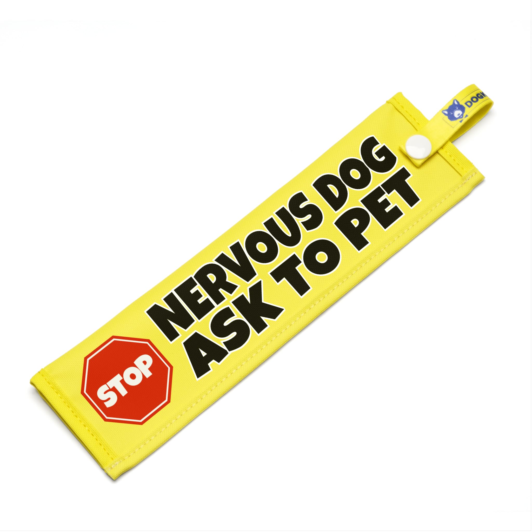 dogkit Nervous Dog Ask To Pet Sleeve for Reactive Nervous Dogs, Reflective, Waterproof, Double Sided Slip-on for the Dog Lead (Yellow - Stop Sign)