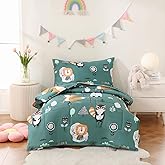 JSD Green Forest Animals Toddler Bedding Set, 4 Piece Bed-in-Bag Toddler Comforter Sheet Set, Machine Washable