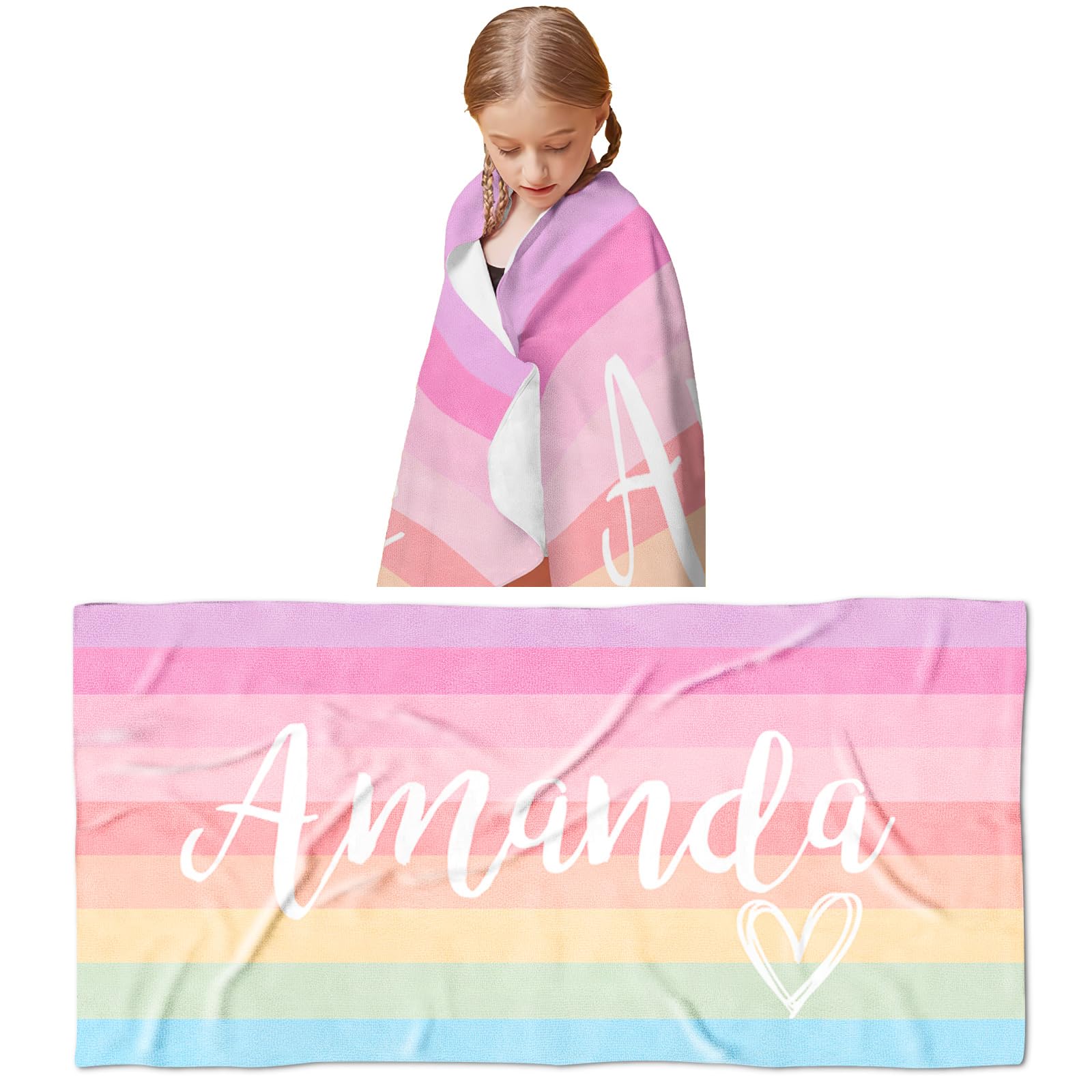 Novgarden Personalized Beach Towels for Kids with Name-Microfiber Beach Towels-Custom Quick Dry Cotton/Poly Blend Pool Towel-Easter Gift for Beach, Travel, Pool, Bath Decor-30’’X60’’