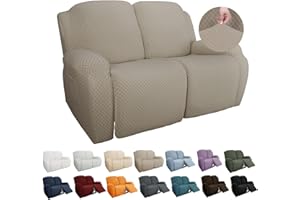 YEMYHOM 6 Pieces Stretch Loveseat Recliner Slipcover Jacquard Recliner Sofa Cover with Side Pocket Fitted Recliner Cover Couch Furniture Protector with Elastic Bottom (Medium, Khaki)