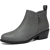 Athlefit Women's Ankle Boots Chunky Low Heel Comfortable Short Boots Round Toe Dress Booties with Side Zipper