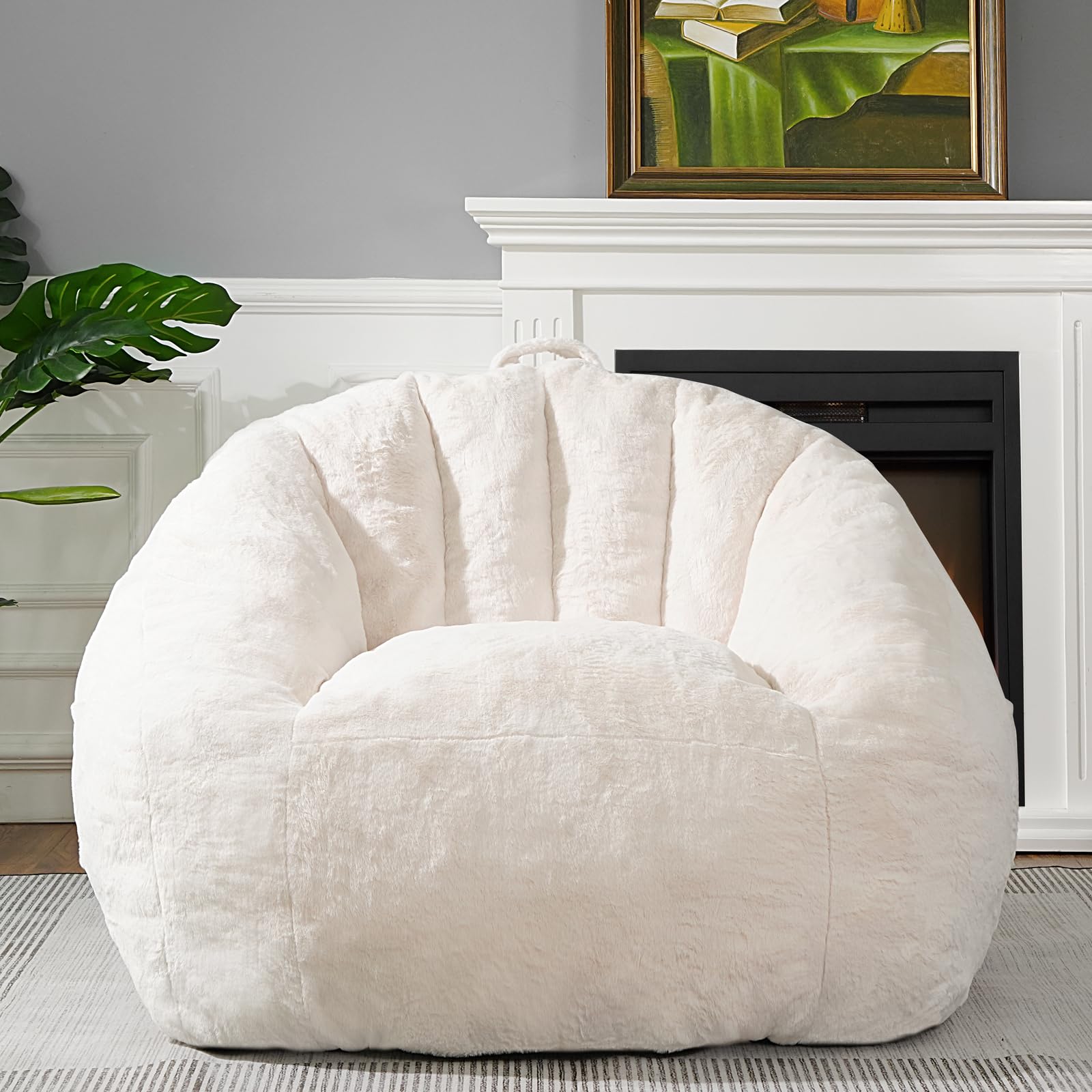 Photo 1 of **DIRTY FROM TRANSPORT **GOHOROS Giant Bean Bag Chair, BeanBag Couch Filler with Memory Foam, Ergonomic Faux Fur Shell-Shaped Accent Chair Gaming and Reading Living Room, Bedroom, Beige