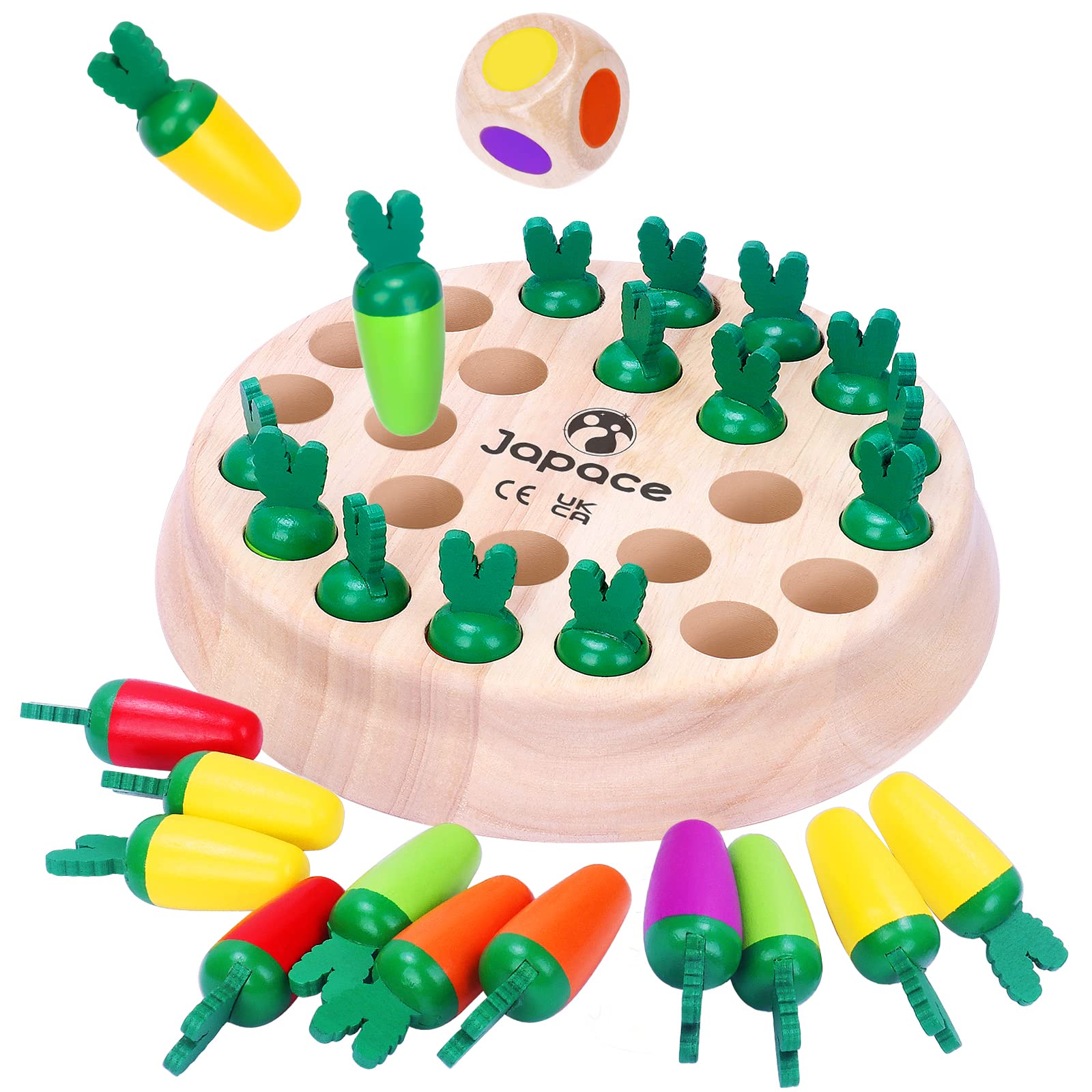 Japace Carrot Memory Chess Board Game, Wooden Memory Game for Kids Training Concentration & Logical Thinking, Montessori Educational Wooden Toys Children's Games for 3 4 5 6+ Year Olds Boy Girl Gift