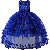 JerrisApparel Girls Flower Tulle Dress Layered Skirt Bowknot Back Wedding Party Dress Princess Formal Gown