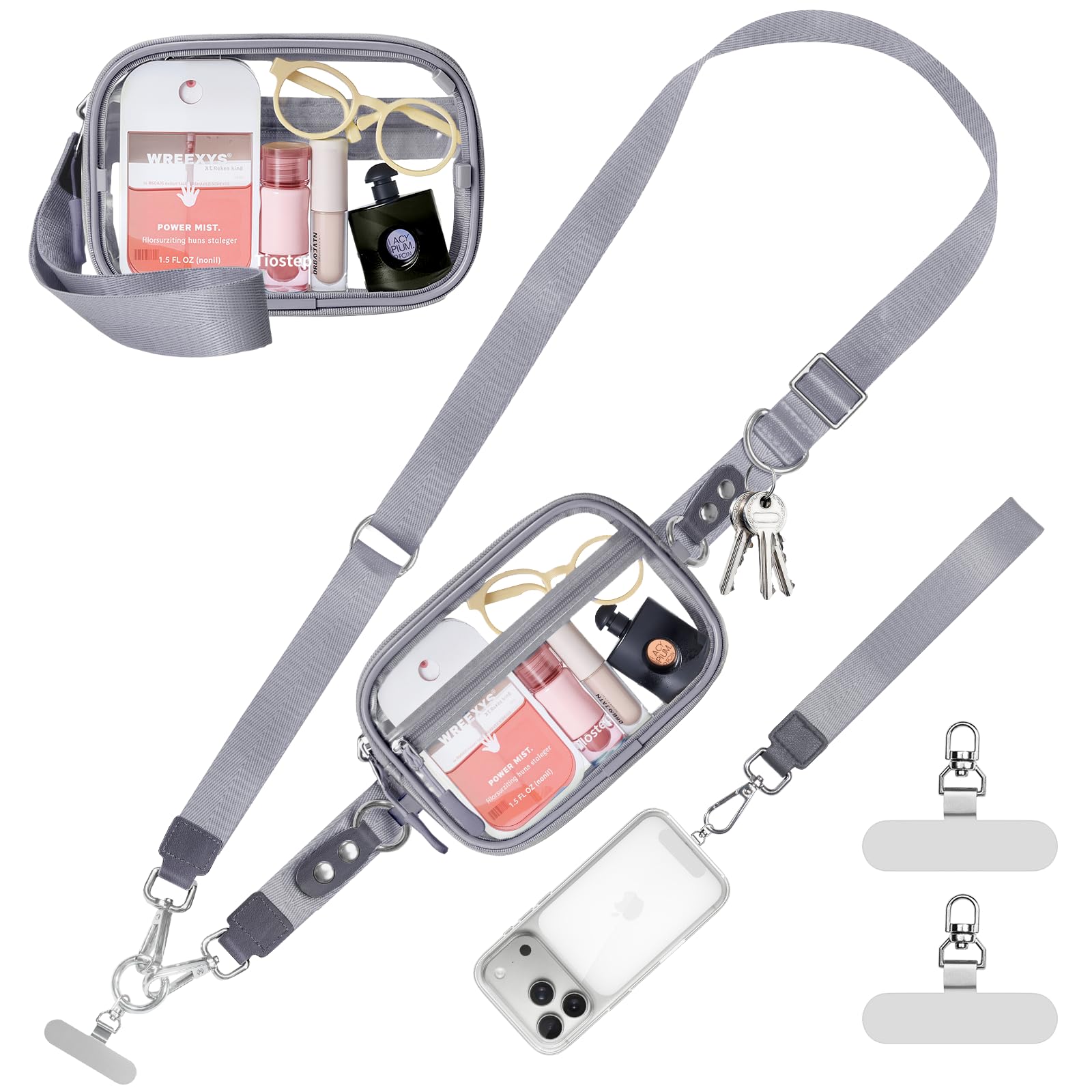 Photo 1 of Tiostep Clip and Go Strap for Phone with Wallet Crossbody Phone Lanyard Adjustable and Detachable Clear Bag with Zipper Pouch for Stadium Events and Concert