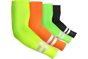 Geyoga 4 Pairs UV Protection Sun Arm Sleeves for Men Women Reflective Cooling Compression Sleeves for Outdoor Sports Work