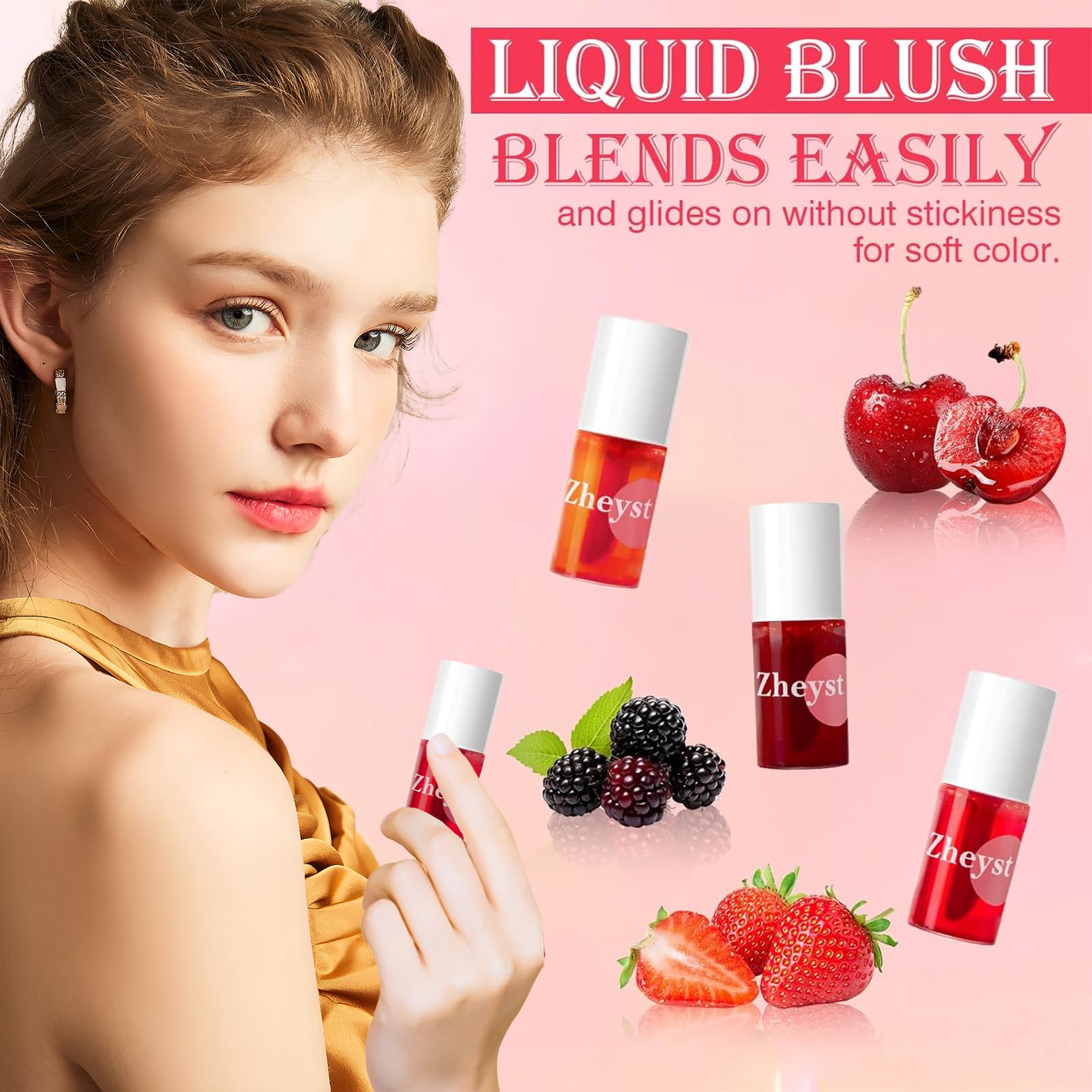Lip Tint Korean Stain Set, 4 Colors Tinta Para Labios Waterproof Long Lasting Plumping Lip & Cheek Tint Moisturizing Non-sticky Easy Apply Mini Water Lipstick(Apple& Strawberry& Watermelon& Cherry)