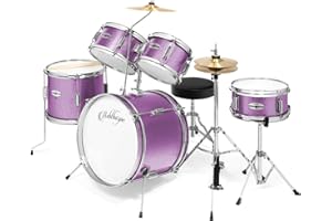 Ashthorpe 5-Piece Complete Junior Drum Set with Genuine Brass Cymbals - Advanced Beginner Kit with 16" Bass, Adjustable Throne, Cymbals, Hi-Hats, Pedals & Drumsticks - Purple
