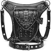 Gothic Waist Bag Fanny Pack Leather Steampunk Crossbody Shoulder Messenger Hip Pouch (Black-104)