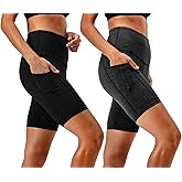DEVOPS Women's 2-Pack High Waist Workout Yoga Running Exercise Shorts with Side Pockets