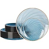Brolifon 80pcs Clear Blue Disposable Shell Plastic Plates With Gold Rim, 10 inch 40 Dinner Plates and 7 inch 40 Dessert Plates for Party, Wedding, Birthday