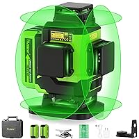 Huepar 4x360 Laser Level Self-Leveling 16 Lines Green Beam 4D Cross Line Tiling Floor Laser Tool-2 x 360 Horizontal & 2 x 360