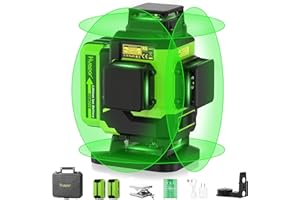 Huepar 4x360 Laser Level Self-Leveling 16 Lines Green Beam 4D Cross Line Tiling Floor Laser Tool-2 x 360 Horizontal & 2 x 360