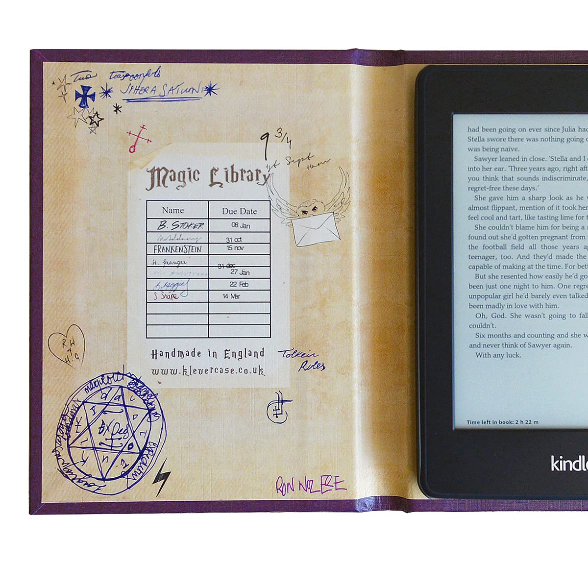 KleverCase Universal Book Cover for eReader Devices with 6 to 6.8 Inch Screen. Works with kobo, Nook, Kindle, Kindle Paperwhite, Sony, storytel and More. (Book of Spells)