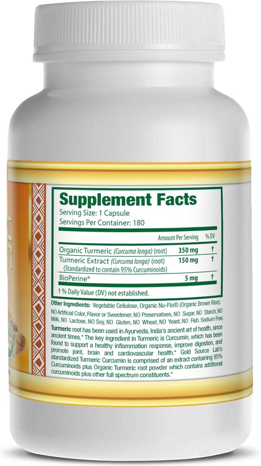 Organic Turmeric Curcumin with BioPerine Black Pepper Extract - 180 Turmeric Capsules, 505 mg Organic Turmeric Curcumin with BioPerine Black Pepper Extract - 180 Turmeric Capsules, 505 mg