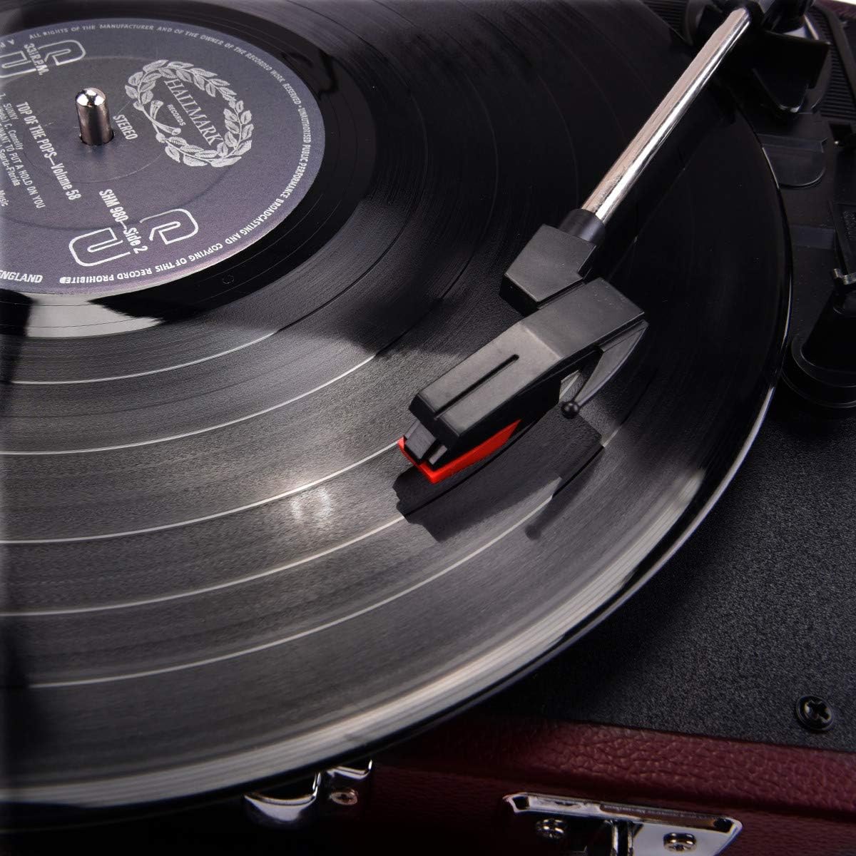 VOKSUN Portable Record Player, Vintage Vinyl Player Suitcase with Built-in Speakers & Bluetooth, 3-Speed Belt-Drive Turntable - Image 5
