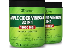 ZOLOTUS (2 Packs) 60 Capsules 15000mg Apple Cider Vinegar Capsules 32 in 1, with Turmeric, Cinnamon, Milk Thistle, Berberine, Elderberry, Quercetin, Best Supplement for Keto, Digestion, Immune