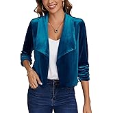 MINTLIMIT Women's Casual Velvet Blazer Jackets 3/4 Ruched Sleeve Shawl Collar Draped Open Front Fall Velvet Blazers