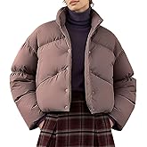 ARCTHLEX Women's Short Down Jacket Cropped Winter Coat Button Lightweight Puffer Jacket Without Hood for Winter Warm Cozy