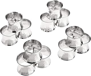 SKAVIJ Serviettenring-Set 12 Stück Metall Solide Gehämmert Handgemacht Weihnachten Dekoration für Esstisch (Silber)
