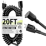18AWG 20FT Retractable Extension Cord Black, Indoor