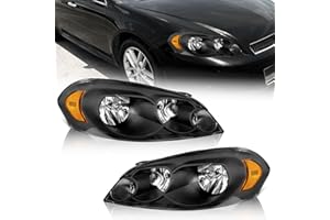 WEELMOTO Headlights for 06-13 Chevy Impala, for 14-16 Chevy Impala Limited,for 06-07 Chevy Monte Carlo,Black Housing Amber Reflector Left+Right Side