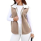 Glamaker Womens Fuzzy Sherpa Fleece Vest Casual Sleeveless Outerwear Travel Zip Up Jacket Lightweight Warm Gilet With Pockets