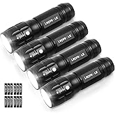 Lighting EVER LED Flashlights High Lumens, Small Flashlight, Waterproof, Adjustable Focus Flash Light for Outdoor, Emergency, Camping, AAA Batteries Included, 4 Pack