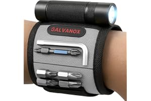 Galvanox Magnetic Wristband with LED Flashlight - Nylon Wrist Magnet for Tools, Screws and Nails with Adjustable Work Light - Great Gift for Men, Father, Handyman (Black)