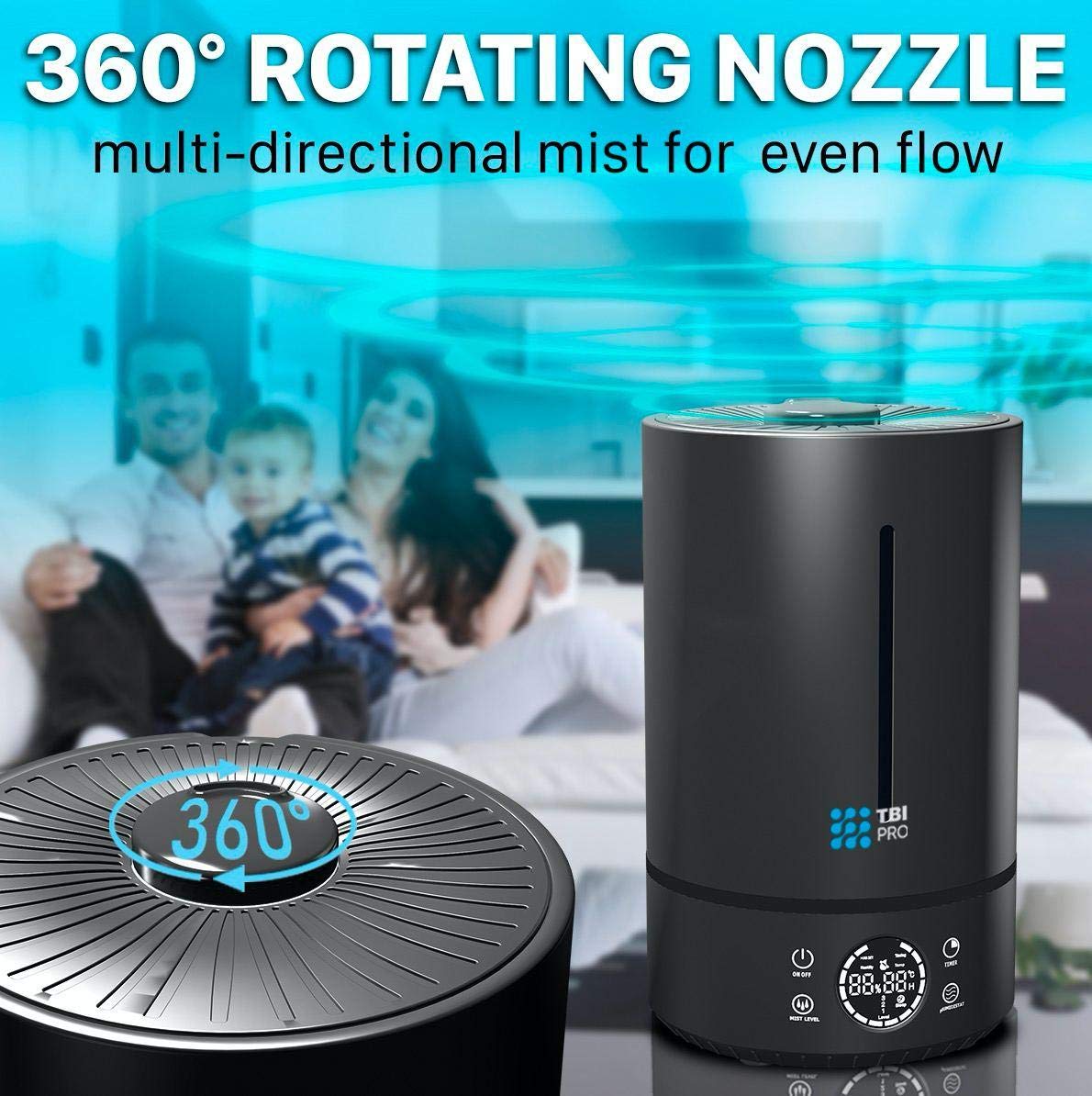 HUMIDIMASTER 6L Ultrasonic Humidifier with TopFill, 360° Nozzle for