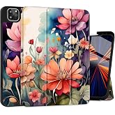Tuiklol for iPad Pro 12.9 inch 2022 2021 2020 2018 Release Case | 6th / 5th / 4th / 3rd Gen Built in Pencil Holder Protective Stand Back Cover with Auto Wake / Sleep, llustration Flowers