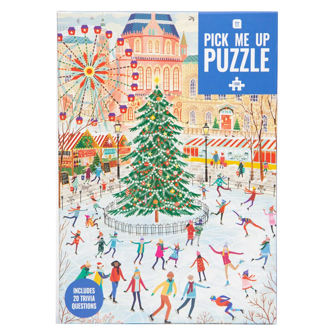 Talking Tables Ice Skating 1000 Piece Christmas Puzzle for Adults | Illustrated Winter Jigsaw with Xmas Tree and Market Scene | Gift for Her, Him