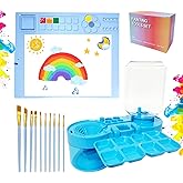 Painting Station, Paint Brush Cleaner (Upgraded) and Silicone Painting Mat 20"X16" with 10 Paint Brushes, Leak Proof Paint Brush Rinser, Gift for Adults Artist Beginners