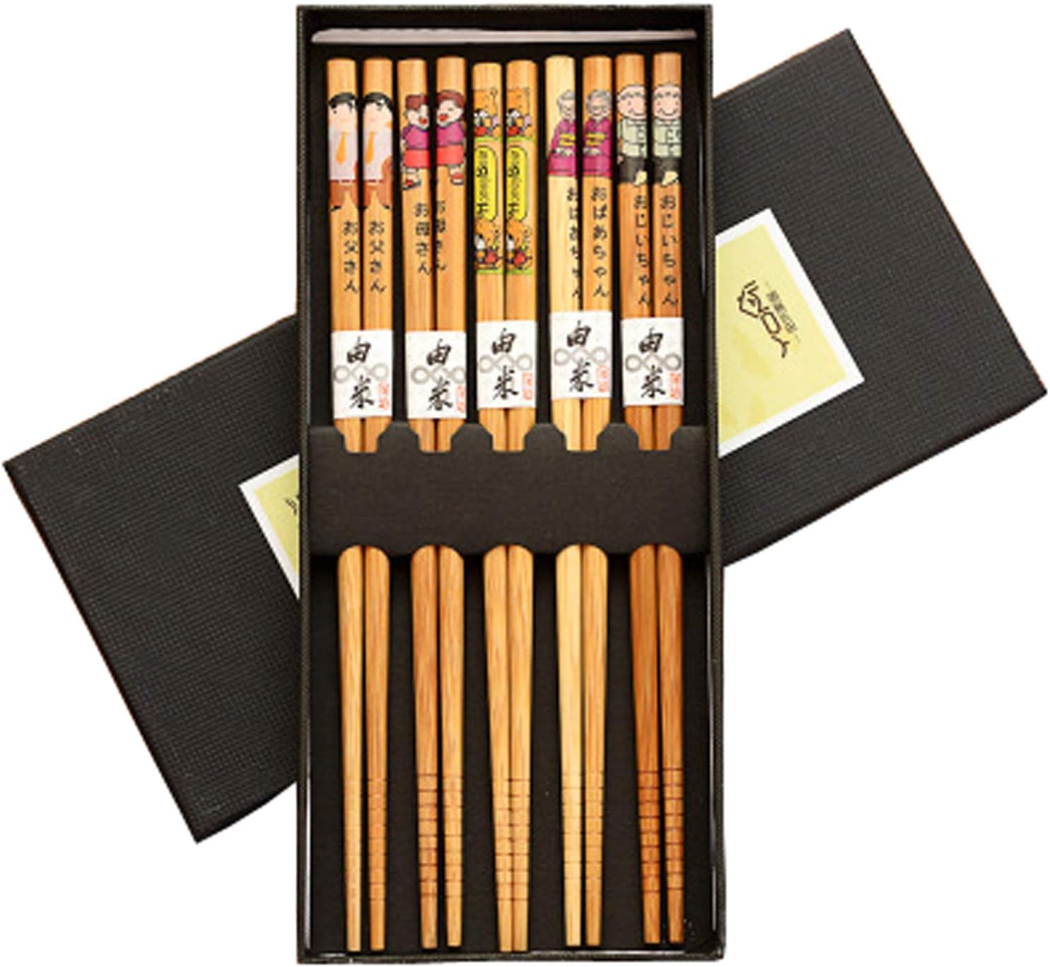 Japanese Chopsticks Wood 5 Pairs Reusable Natural Chopsticks Washable for Dishwasher 9 Inch Wood Chopsticks Chinese Tableware Set with Luxurious Black Handmade Box