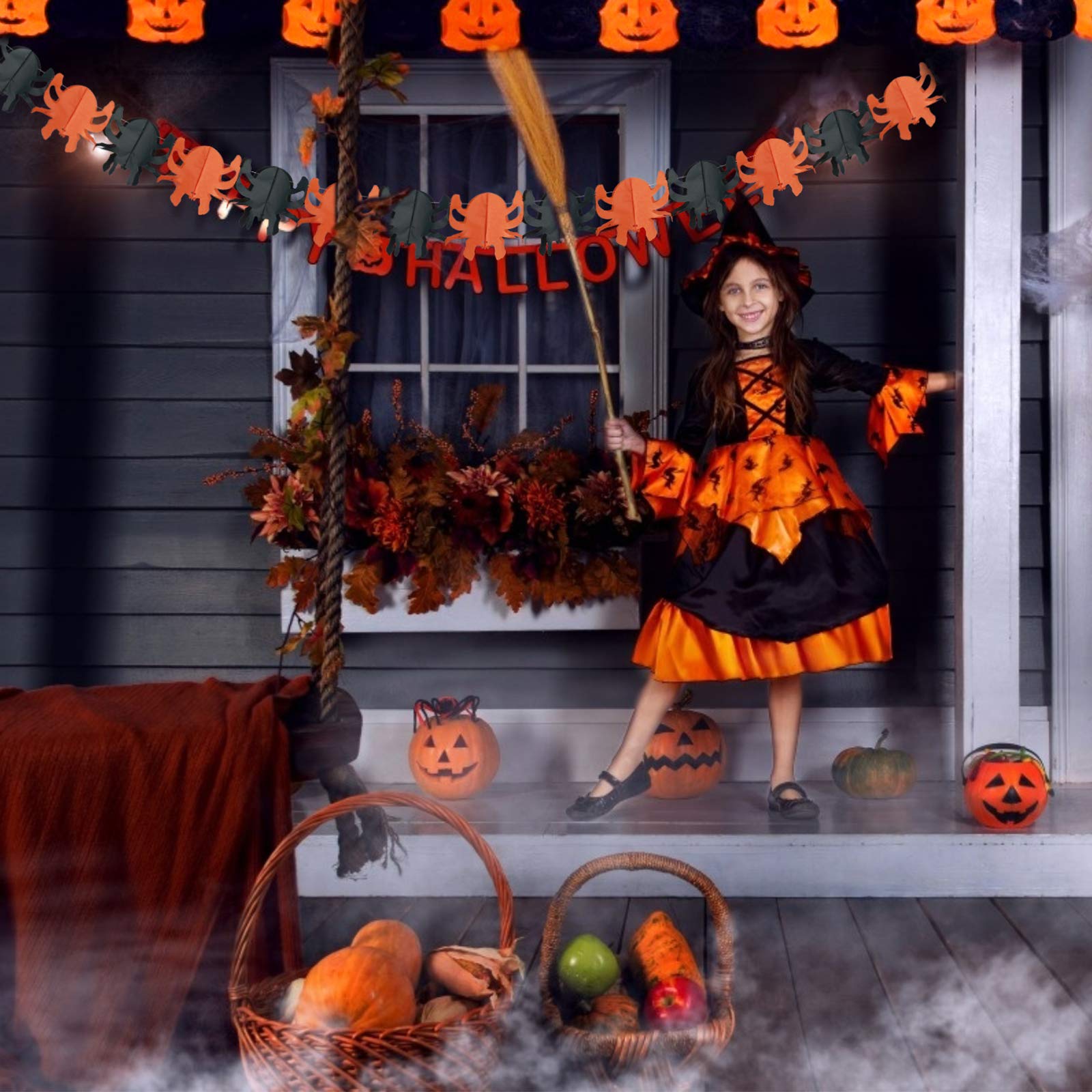 KATOOM 5STK Halloween Banner Halloweendeko Girlande Kürbis Geist Spinne Bat Skull Grusel deko für Karneval Halloween Allerheiligen Geburtstage