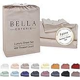 Bella Coterie Luxury Bamboo Viscose Twin Size Sheet Set | 100% Organically Grown | Ultra Soft | Cooling for Hot Sleepers | 18" Deep Pocket [Dune]
