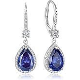Teardrop Leverback Birthstone Earrings for Women 925 Sterling Silver 5A Cubic Zircon Dangle Drop Birthstone Earrings Jewelry Anniversary Birthday Christmas Gifts for Her