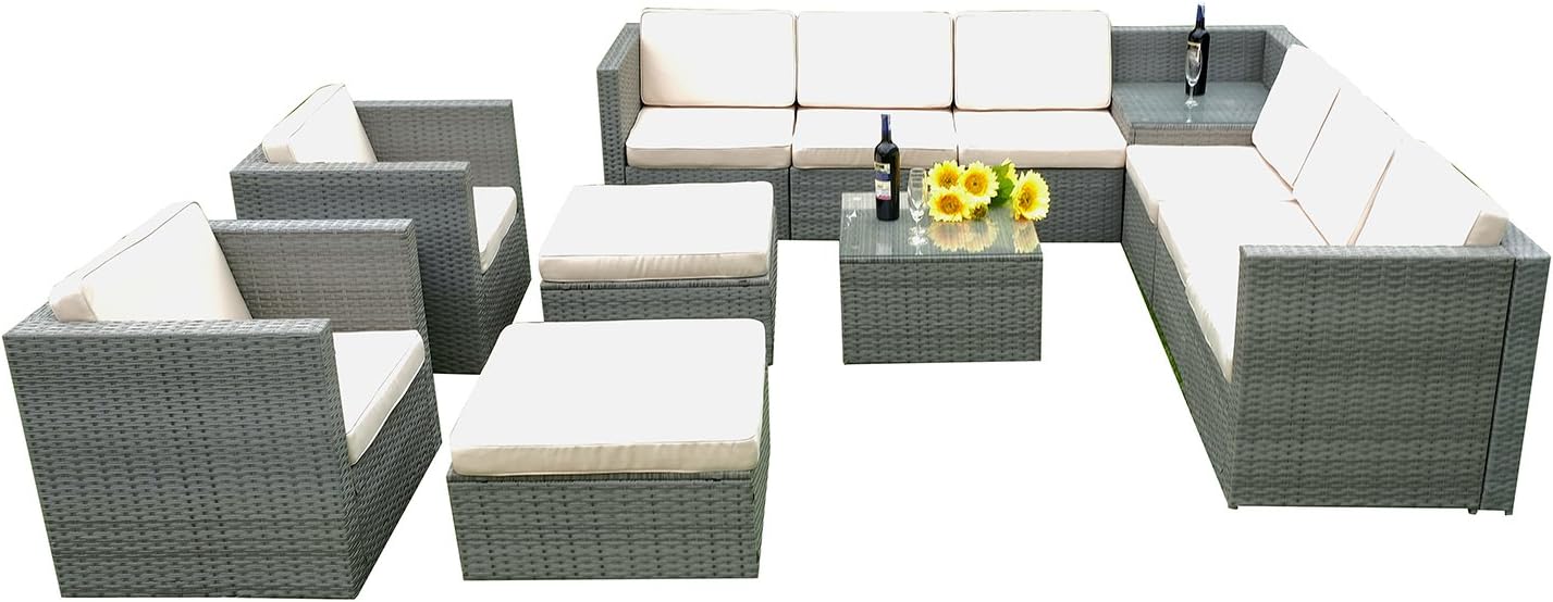 Mcombo 13 Pc Deluxe Outdoor Garden Patio Rattan Wicker Furniture Sectional Sofa Cushioned Seats Amazon Co Uk Garden Outdoors