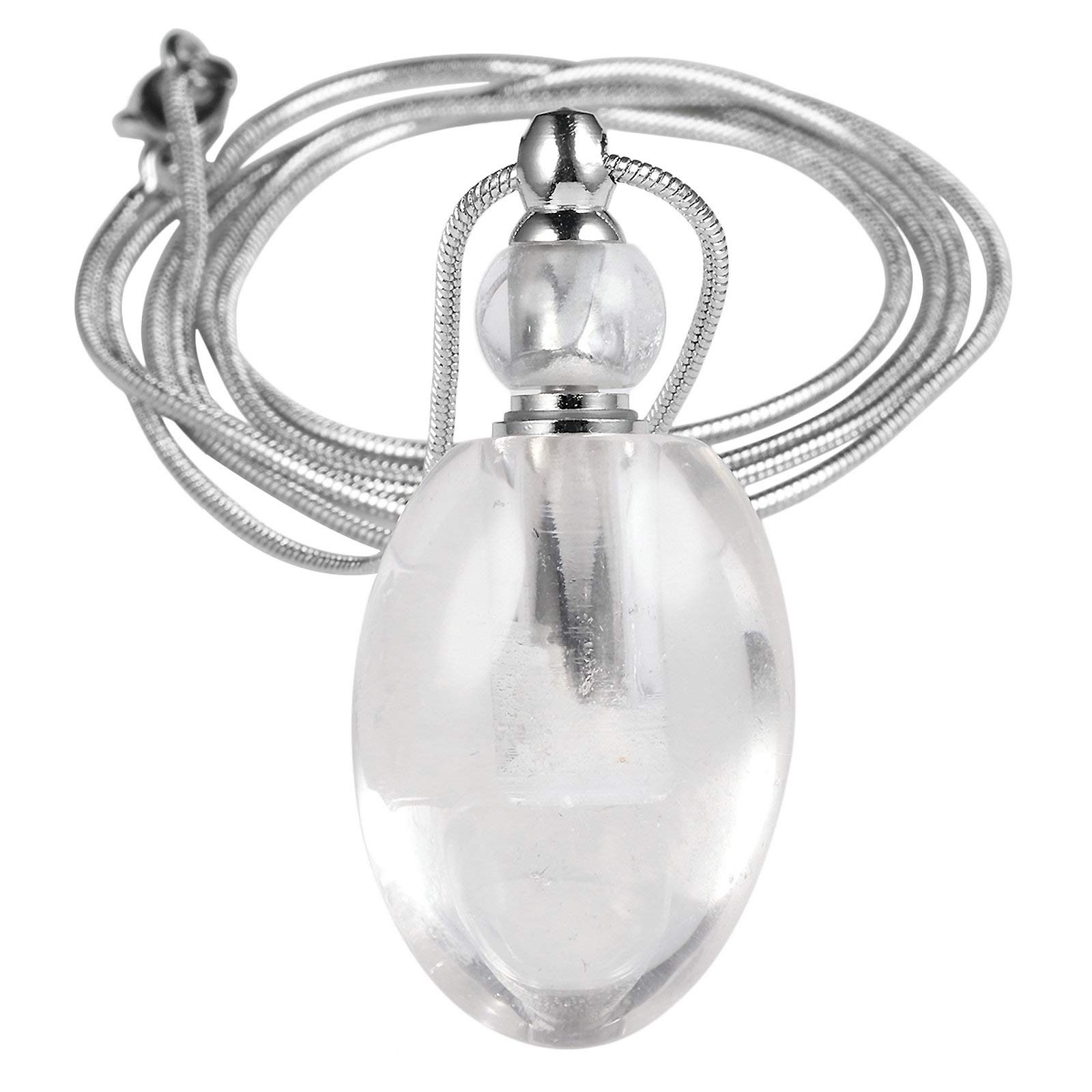 KYEYGWO Rock Crystal Aromatherapy Essential Oil Diffuser Scent Locket for Men Women, Healing Crystal Perfume Bottle Pendant for Necklace