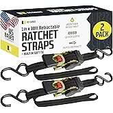 DC Cargo Mall Auto Retractable Ratchet Straps (2-Pack) 1” x 10ft, Heavy Duty, 1,209lb Break Strength – Tie Down Straps for Ca