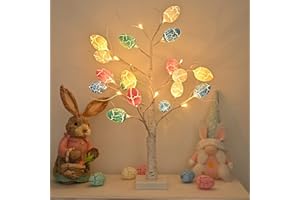 Easter Decorations kemooie 24 inch Pre-lit White Birch Tree with 24pcs Easter Egg Ornaments, 24 Led Lights Battery Operated Table Centerpiece for Party Birthday Home Spring Decoration Indoor Use