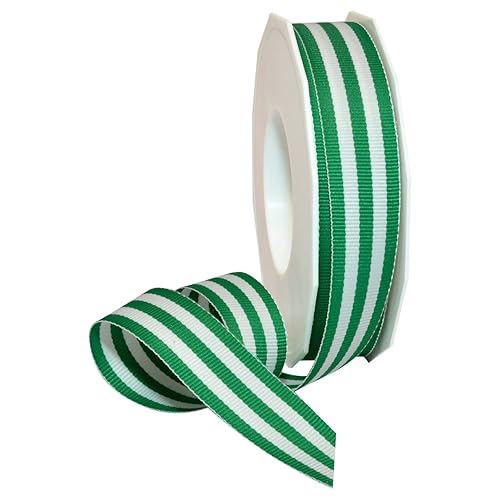 Morex Ribbon Striped Polyester Grosgrain Ribbon, Party Decorations, Gift Wrapping, Fun Patterns, 7/8" by 20 yd., Emerald
