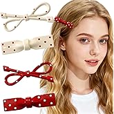 Red Polka Dot Bow Hair Clips Non Slip Duckbill Clips for Women Girls Vintage Hair Barrettes for Thin Thick Hair Alligator Hair Pins Small Red White Bow Hair Accessories (4)